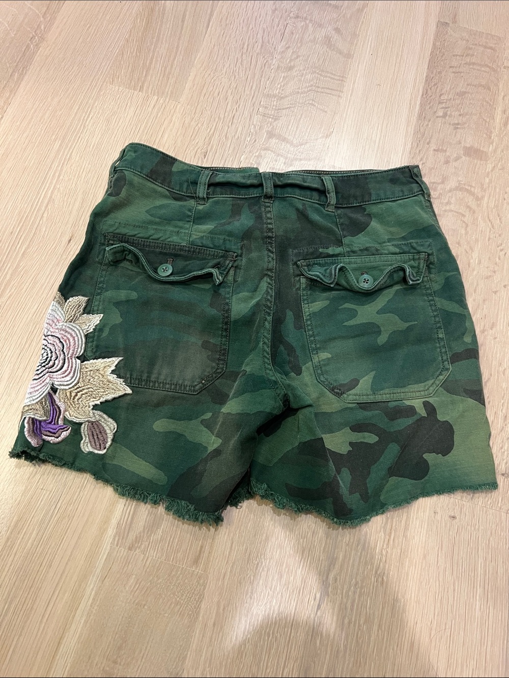 Free People Camo Green Embroidered Cargo Shorts - Picture 3 of 5